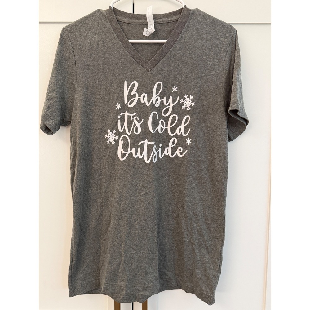 Bella Canvas Baby Its Cold Outside Graphic V-Neck Tee Heather Gray Medium